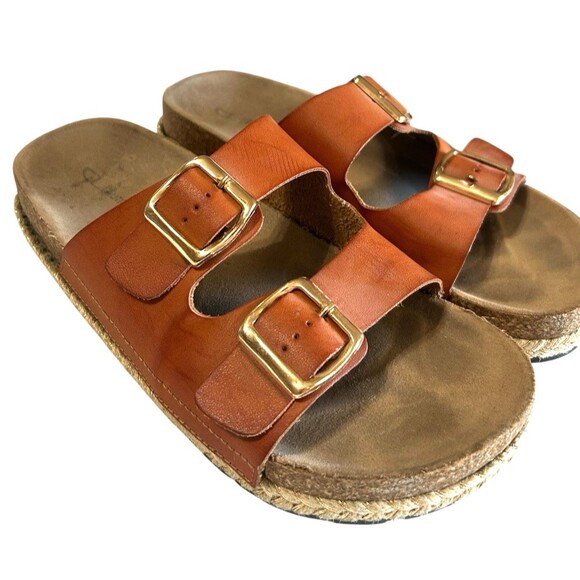 Chinese Laundry Surfs Up  Double Buckle Strap Cognac Espadrille Flat Sandals 9 - Picture 6 of 14